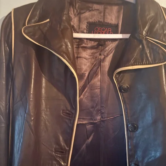 Vintage Elegant Brown Leather Trench Jacket Fall Boho 90s - Picture 2 of 6